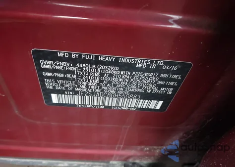 2016 Subaru Forester 2.5I Premium z USA, uszkodzony, nr VIN JF2SJADC8GH550883